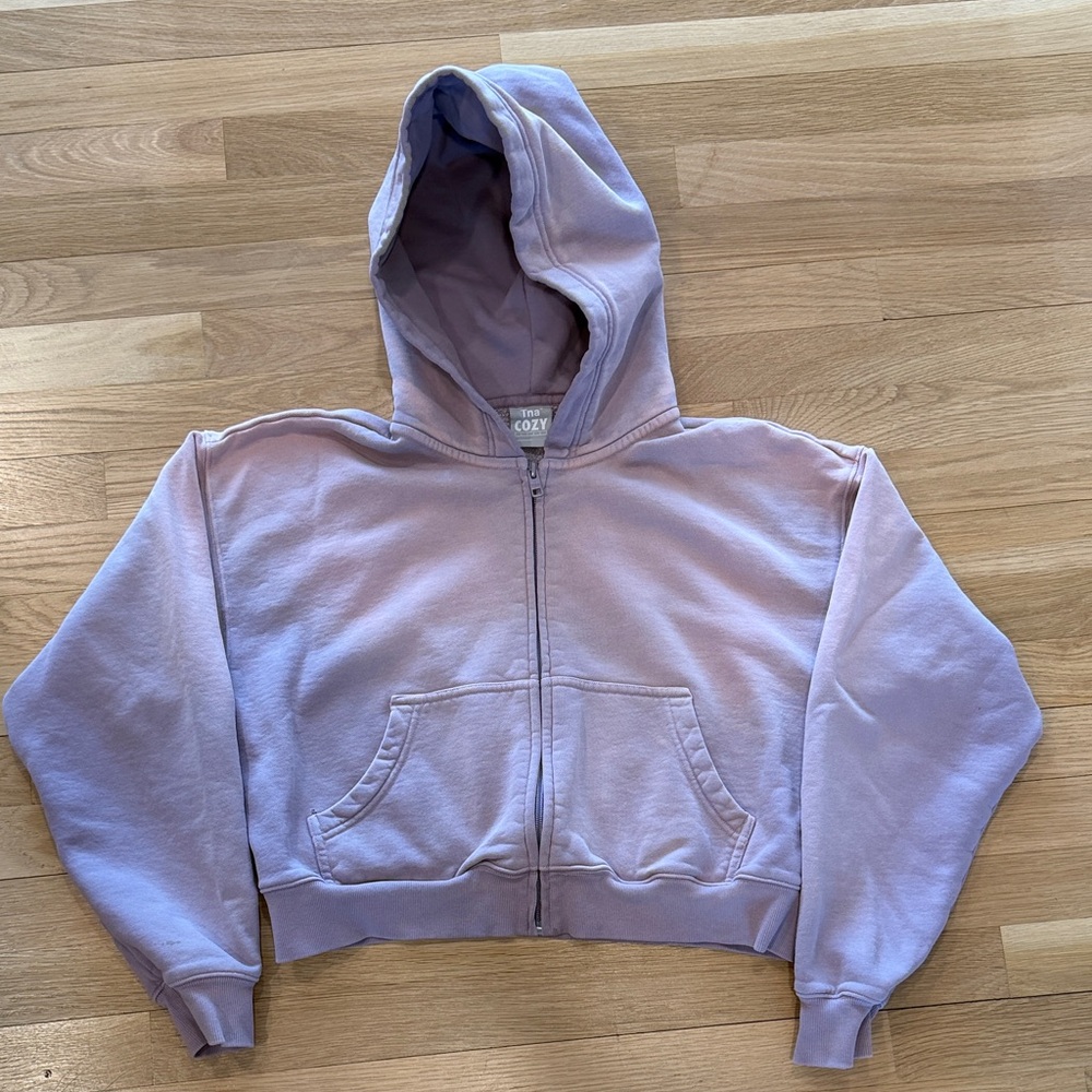 TNA Lavender Cropped Zip-Up Hoodie